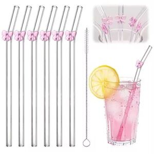Clear Glass Straws with Pink Butterfly Accents